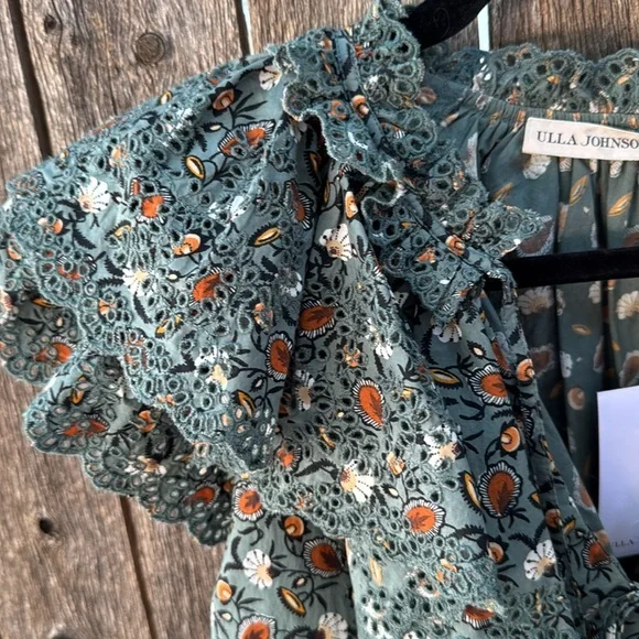 Ulla Johnson Floral Lace Ruffle Blouse - Teal and Orange nwt - Picture 3 of 4